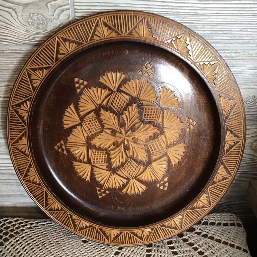 Handcrafted Brown Wooden Decorative Plate